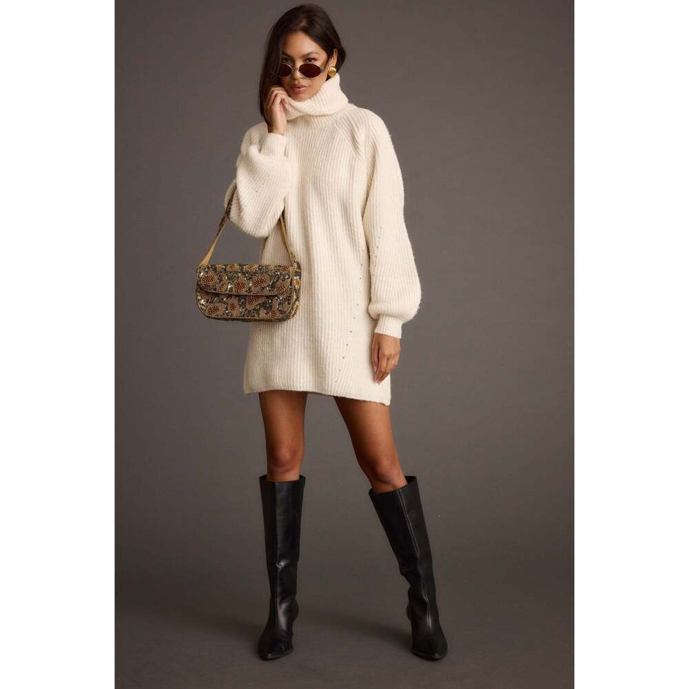 12th Tribe Beau Cream Turtleneck Sweater Mini Dress Size LL